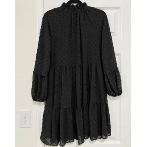 CeCe Black Swiss Dot Tiered Mini Dress Ruffle Neck Balloon Sleeve NWT XS thumbnail 3