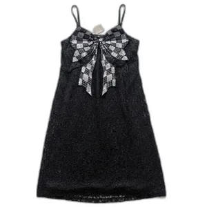 Size Small Y2K‎ Sequin Bow Checker Mini Dress Black thumbnail 2