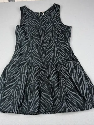 Free People Chenille Zebra Mini Dress Black Gray Drop Waist Pockets 19" Bust thumbnail 1