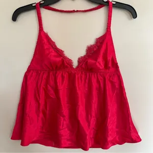Victoria's Secret Red Satin Lace Trim Babydoll Camisole Top Size‎ Large thumbnail 1