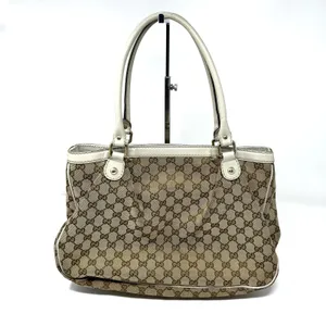 Gucci Sukey Medium Tote Monogram Canvas White Trim Pleated Handbag Charm thumbnail 2