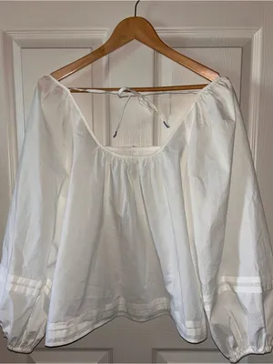 Boho-Chic Cottage Babydoll Peasant Top w/Puff Sleeves Pintuck Buttons Fairycore Sz S Ivory Cotton thumbnail 10