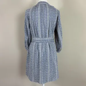 ZARA Crochet Daisy Blue &‎ White Gingham Rattan Belted Mini Dress Size Med thumbnail 6