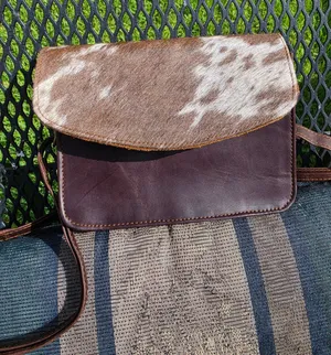 Unique hair on hide Brown Leather Purse Crossbody thumbnail 1
