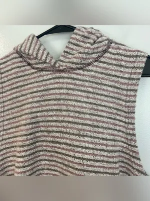 Free People Striped Sleevless Terry Cloth Hooded Plum/Mauve Sweater vest/top XS thumbnail 6