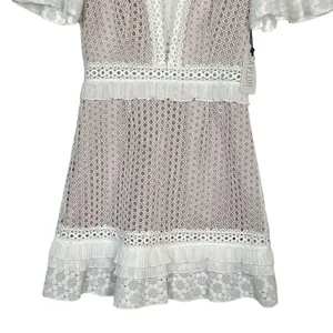NEW Saylor Luka Mini Dress Women's Size Small White Floral Lace High Neck Lilac thumbnail 7