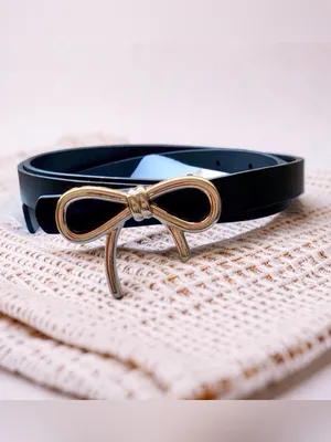 Black Faux Leather Bow Belt Gold Buckle Women’s Coquette thumbnail 11
