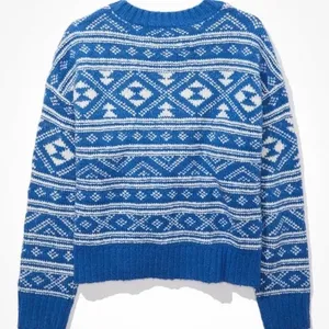 NWOT Aerie Fair Isle Drift Sweater Christmas Navy thumbnail 4