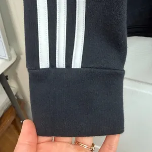 Adidas black striped sleeve pullover cotton hooded sweatshirt casual lounge L thumbnail 2