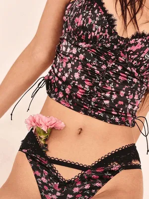 For Love & Lemons Black Melrose Romantic Bustier Pink Floral Bra Top Large thumbnail 11