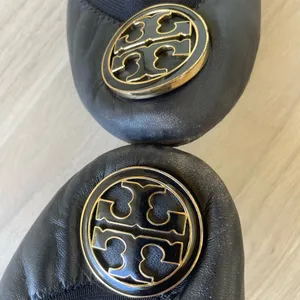 Tory Burch Black Leather Flats with Gold Logo thumbnail 8