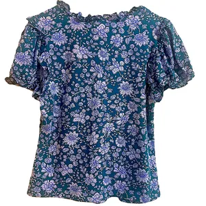 Maeve By Anthropologie Women's Ruffle Puff Sleeve V-Neck Henley Tee Blouse Large thumbnail 6