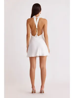 SNDYS Nixie Mini Dress in White Small New Womens Satin Open Back thumbnail 10