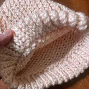 Handmade light pink knit beanie hat for adults thumbnail 5