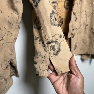 VTG Y2K Women Western Jacket S Tan Faux Suede Embroidered Frog Closure Floral thumbnail 9