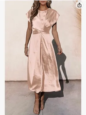 PRETTYGARDEN Women's 2023 Summer Satin Midi Dress Cap Sleeve Tie Waist Elegant A-Line Flowy Dresses thumbnail 2