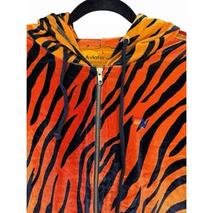 Aviator Nation Classic Velvet Relaxed Zip Hoodie‎ Tiger Print Size Large thumbnail 3