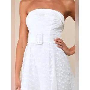 Lulus Enviable Grace White Burnout Strapless Belted Midi Dress Size Large Bridal thumbnail 3