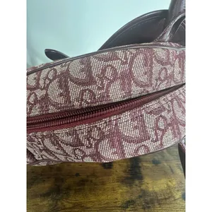 Christian Dior Double Saddle Trotter Satchel Bag Bordeaux Monogram Italy Lock thumbnail 9