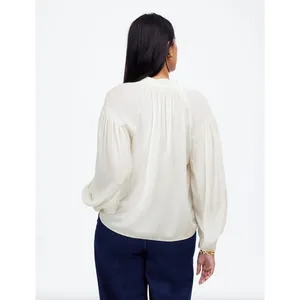 Madewell Shirred Long Sleeve Top Blouse Silk Lightweight Winter White Medium NWT thumbnail 3