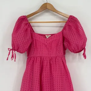 Entro Pink Gingham Puff Sleeve Smocked Ruffle Dress Coquette‎ Girly Size Small thumbnail 2