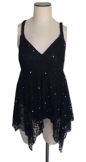 NWT Millau Sequin Beaded Black Lace Tunic Top Size M thumbnail 1