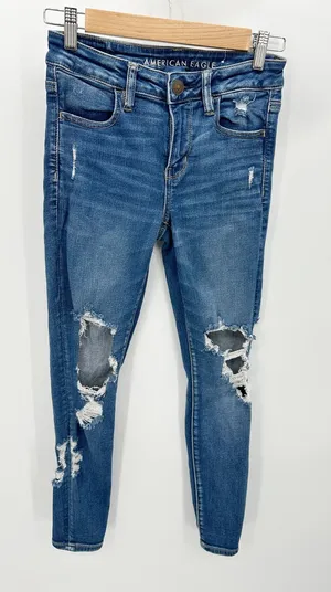 American Eagle Womens Jeggings Size 4S Distressed Medium Wash Denim‎ Stretch thumbnail 1