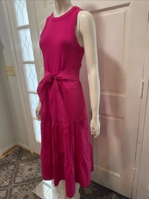 Veronica Beard AUSTYN Lg DkPink Tiered Pima Cotton Sleeveless Midi Dtess Sz S thumbnail 7