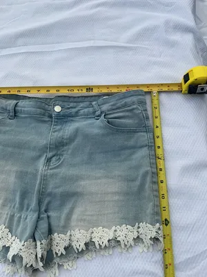 Washed Light Blue Denim Shorts with Lace Trim thumbnail 4