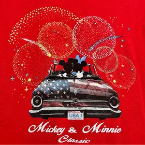 DISNEY Mickey & Minnie Classic Adult Medium T-shirt Red Cotton Short Sleeve Tee thumbnail 2