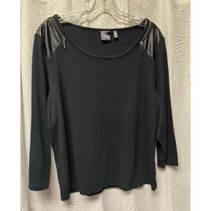 Rafaella Women's 100% Cotton Black Long Sleeve Zipper Accent Shoulder Blouse‎ XL thumbnail 2