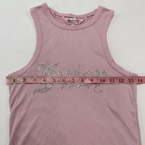 Juicy Couture Pink Rhinestone Logo Ribbed Tank Top Small Y2K Bling thumbnail 6