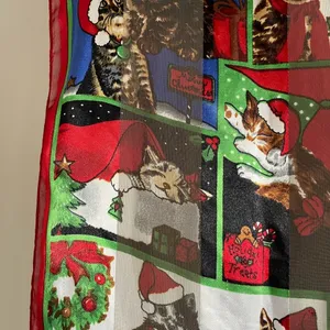 Vintage Christmas Cat Scarf Sheer Red Green Holiday Kitty Print Accessory thumbnail 4