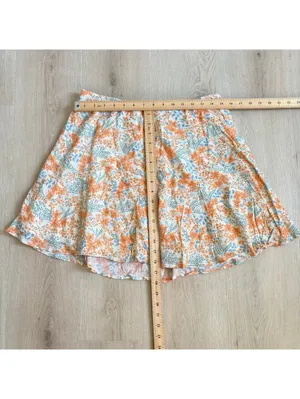 American Eagle NWT Women's Orange Blue Floral Skater Skirt Size L thumbnail 2