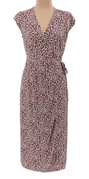 J Crew Leopard Midi Wrap Dress Womens XS Pink Black Animal Print Office Timeless thumbnail 1