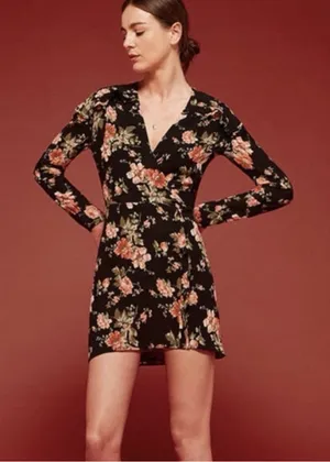 Reformation Eloise Floral Mini Dress Size 4 S Long Sleeve Romantic Ruffle V Neck thumbnail 1