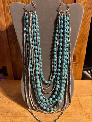 Multi Strand Beaded Statement Necklace Blue thumbnail 1