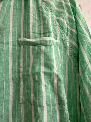 Aerie Green White Striped Linen Blend Coverup Button-Up Shirt - size L thumbnail 3