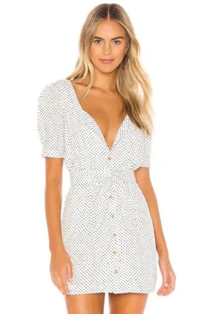 Tularosa Ellis Mini Dress White Black Polka Dot Nwt thumbnail 1