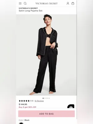 Victoria Secret Women’s Signature Satin Jacquard Black Pajama Set Size M Short thumbnail 3