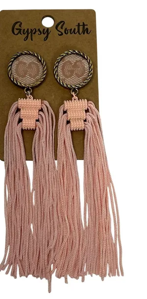 Gypsy South Pink Tassel Statement Drop Earrings Gold Tone Boho Fringe‎ New thumbnail 1