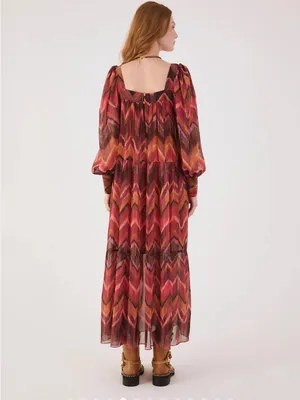 Women's Rust Chevron Tiered Maxi Dress Brown Size L thumbnail 2