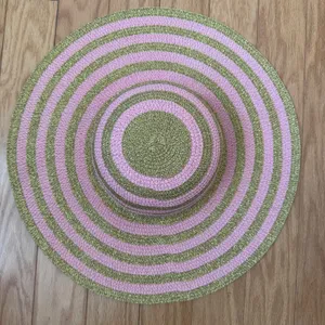 Juicy Couture‎ OS Pink Gold Stripe Straw Sun Hat Wide Brim Metallic Logo Beach thumbnail 5