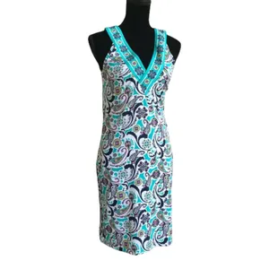 Tracy Negoshian Womens Dress Size XS Teal White Print Tank Bright Bold Preppy‎ thumbnail 4