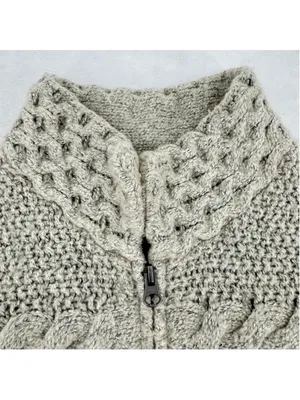 J Jill Tan Cable Knit Cardigan Sweater Zip Front Cottagecore Fisherman Sz Medium thumbnail 4