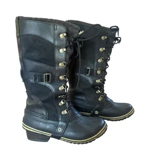 Sorel Conquest Carly Boots Womens 8 Black Suede Leather Waterproof Tall Riding thumbnail 1