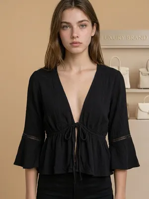 Ambiance Top Womens XS Flared Sleeve Cropped Witchy Goth Boho Dark Fairy Y2K thumbnail 7
