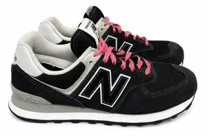New Balance 574 Sneakers Womens 8 Black Suede Pink Laces Retro Running Athletic thumbnail 1