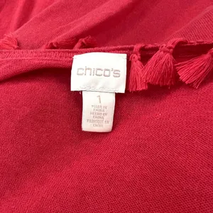 Chico's Womens Sz 1 like 8/Medium Red 3/4 Sleeve Open Front Linen Fringe Sweater thumbnail 3