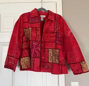 Coldwater Creek Patchwork Coral Summer Lightweight Jacket Boho Bohemian thumbnail 1